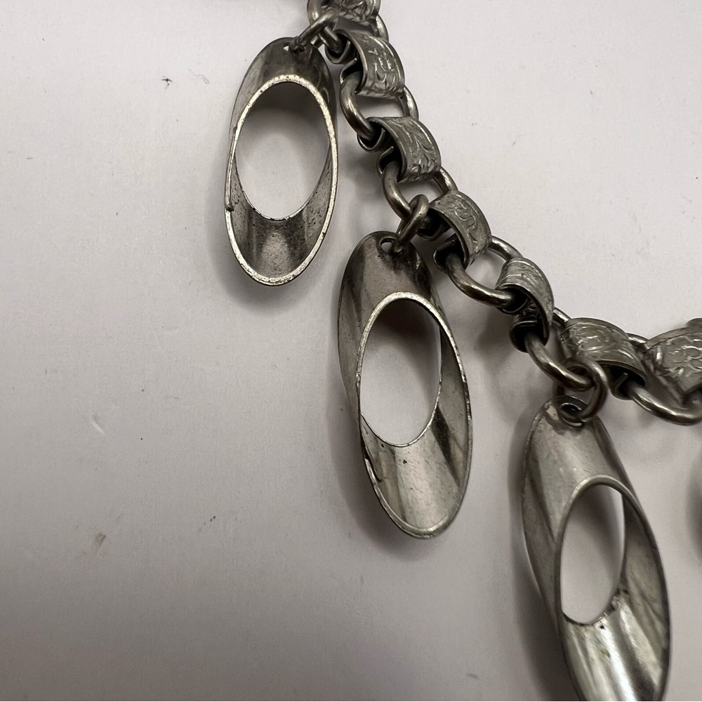 Unusual Silver Tone Book Chain Necklace w/ Midcentury Modern Dangles - Picture 8 of 8